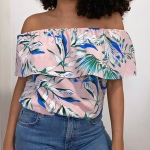 Tropical Print Off-the-Shoulder Blouse
